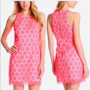 Lilly Pulitzer - Neon Pink Floral Embroidered Sleeveless Dress w/ Pearls